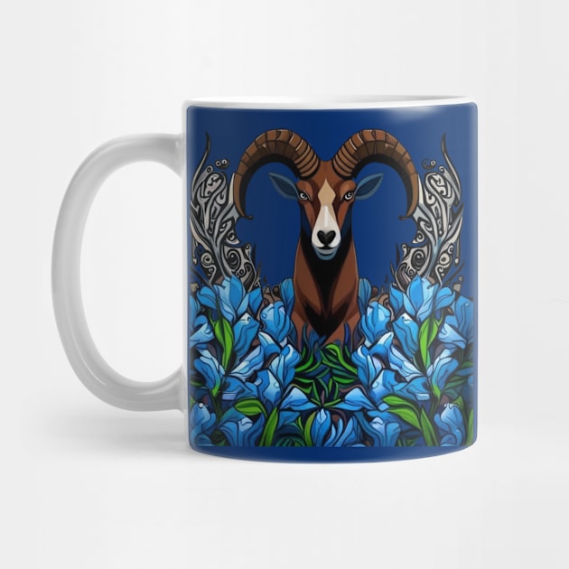 Cartoon Of A Bighorn Sheep With Colorado Blue Columbine by taiche